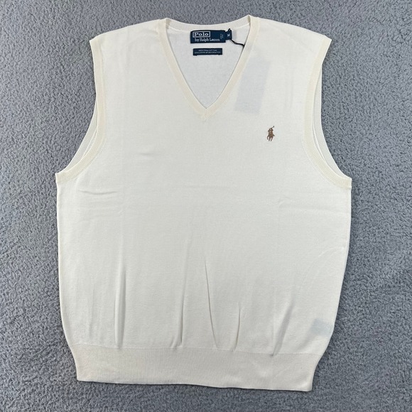 Polo Ralph Lauren Sweater Vest Men's M Cream Pima Cotton V-Neck Pony Logo NWT